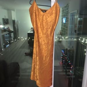 Gold Floral Satin Midi Dress